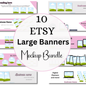 10 Large Etsy Shop Banner Mockups Canva Templates with PLR – Minimalist Pink Design