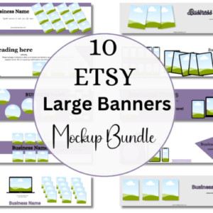 10 Large Etsy Banner Mockup Templates with PLR – Customizable Canva Design for Shop Branding