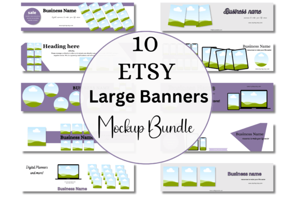 10 Large Etsy Banner Mockup Templates with PLR – Customizable Canva Design for Shop Branding
