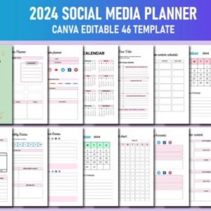 2024 Social Media Planner Canva Template – Editable KDP Interiors with PLR Rights