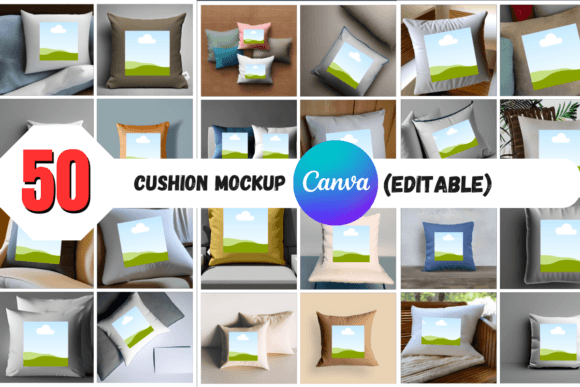 50 Cushion Mockup Canva Templates with PLR – Editable Designs for Cushion Branding