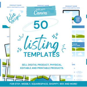 50 Etsy Digital Shop Templates Canva Editable – PLR Customizable Mockups for Digital Products