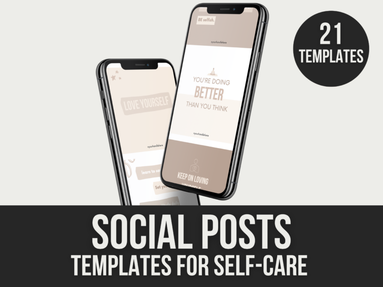 Social Posts Templates for Self-Care – 21 Editable Canva Templates with PLR Rights