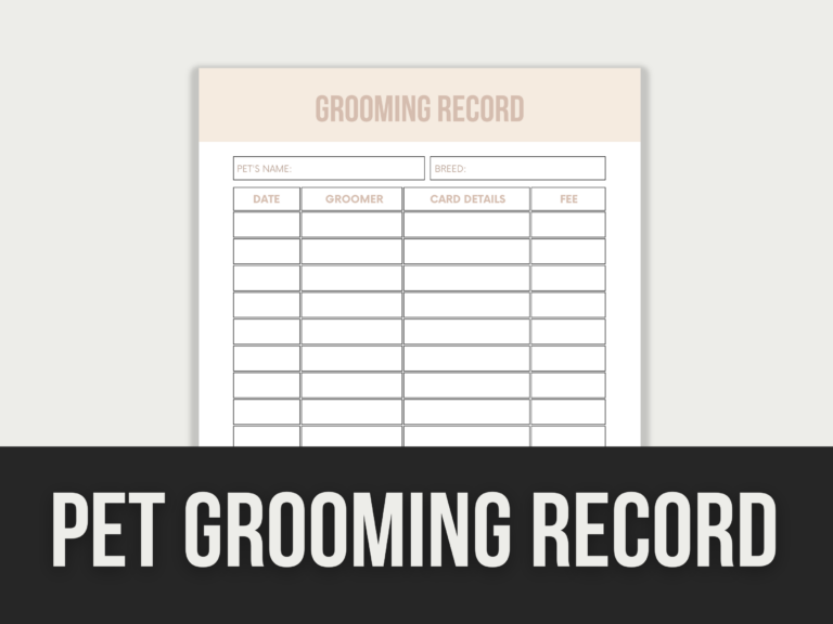 Pet Grooming Record – Editable Canva Template with PLR Rights