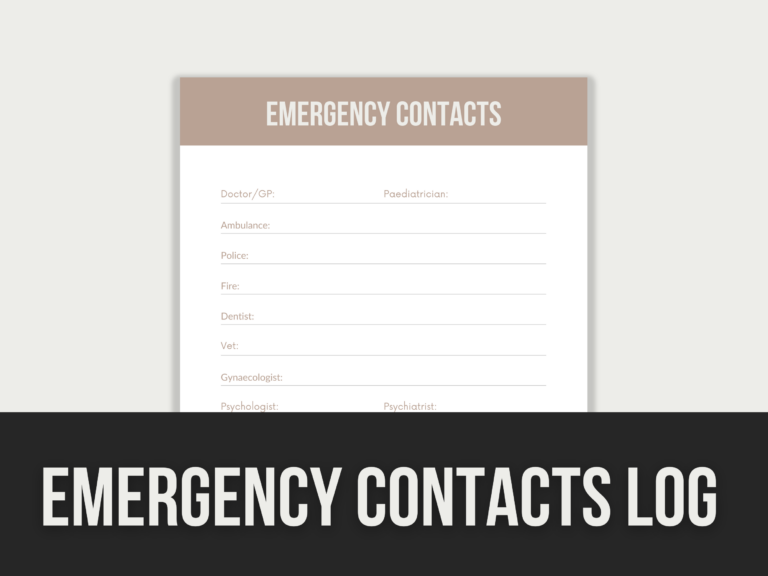 Emergency Contacts Log – Editable Canva Template with PLR Rights