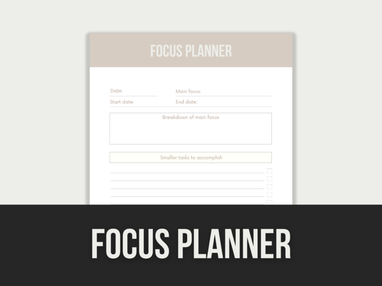 Focus Planner – Editable Canva Template with PLR Rights