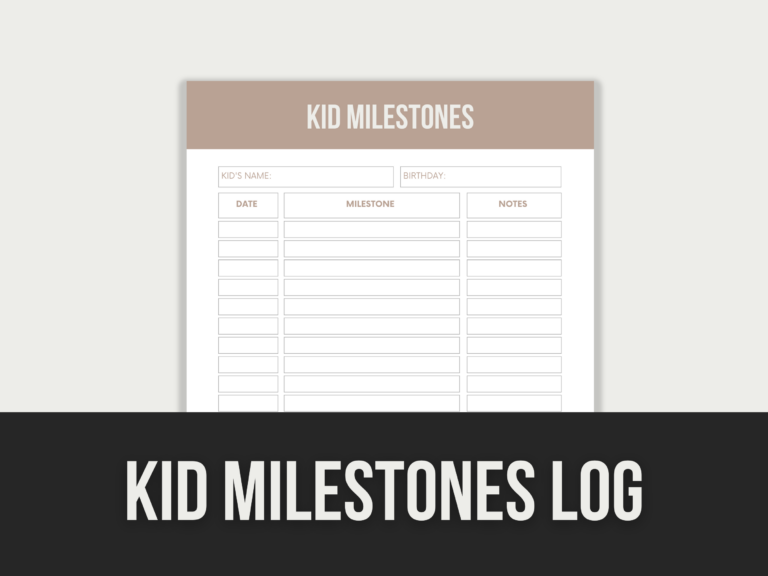 Kid Milestones Log – Editable Canva Template with PLR Rights