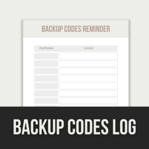 Backup Codes Log – Editable Canva Template with PLR Rights