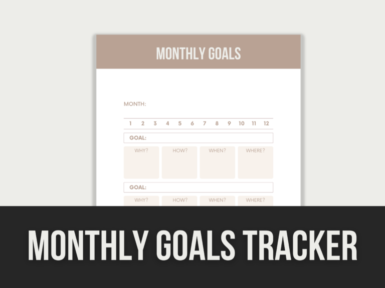 Monthly Goals Tracker – Editable Canva Template with PLR Rights