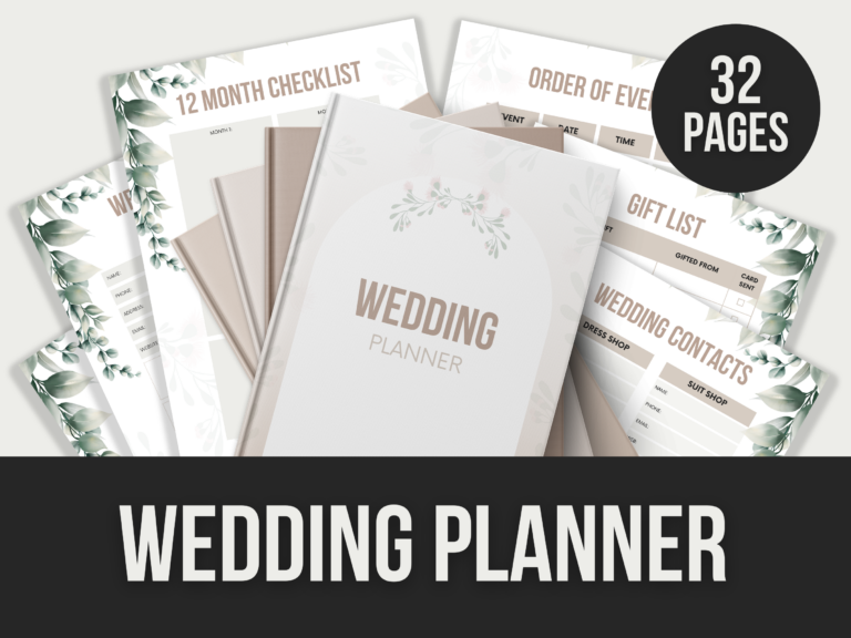 Wedding Planner – 32-Page Editable Canva Template with PLR Rights