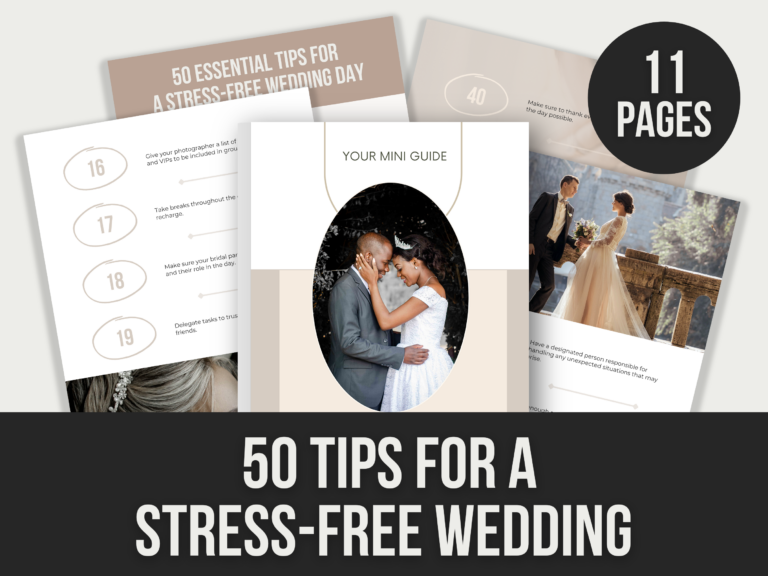 50 Tips for a Stress-Free Wedding – 11-Page Editable Canva Template with PLR Rights