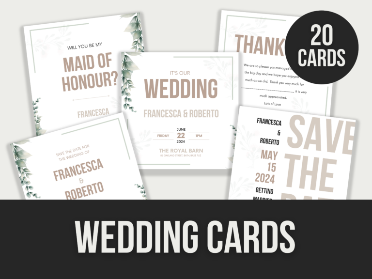 Wedding Cards – 20 Editable Canva Templates with PLR Rights