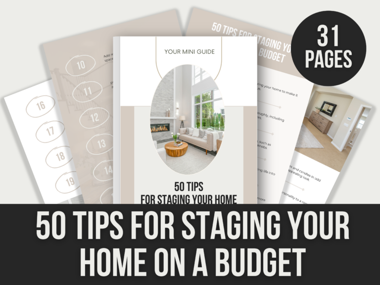50 Tips for Staging Your Home on a Budget – 31-Page Editable Canva Template with PLR Rights