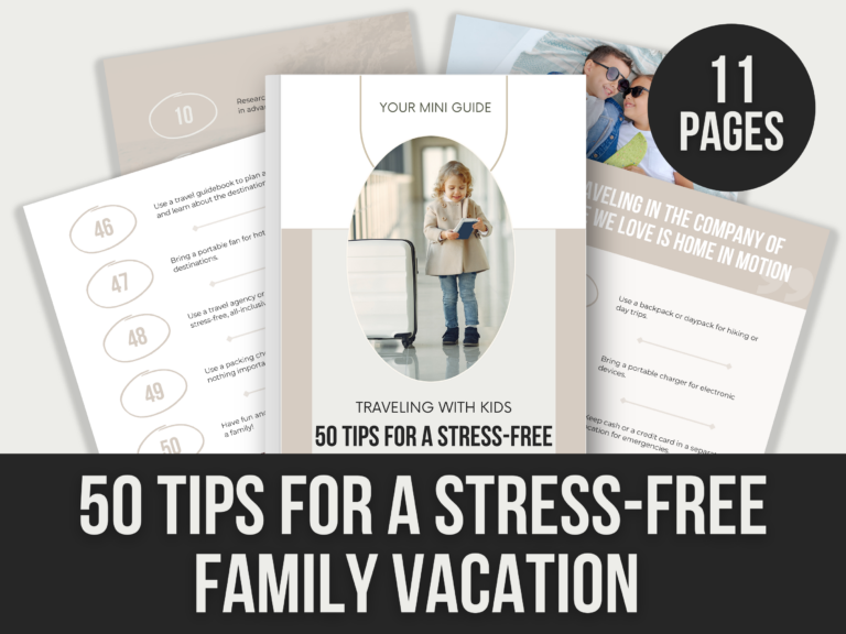 50 Tips for a Stress-Free Family Vacation – 11-Page Editable Canva Template with PLR Rights