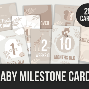 Baby Milestone Cards – 25 Editable Canva Templates with PLR Rights