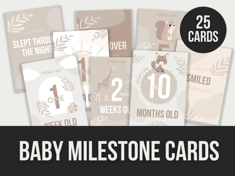Baby Milestone Cards – 25 Editable Canva Templates with PLR Rights
