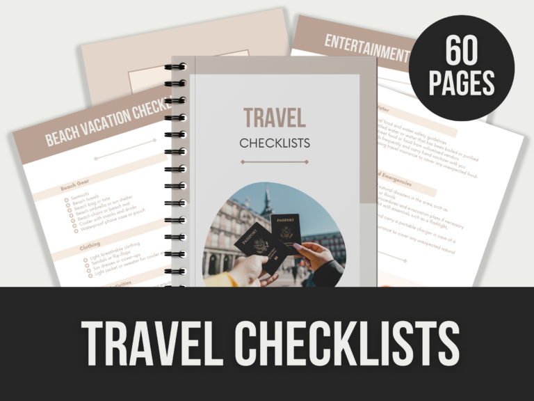 Travel Checklists – 60-Page Editable Canva Templates with PLR Rights