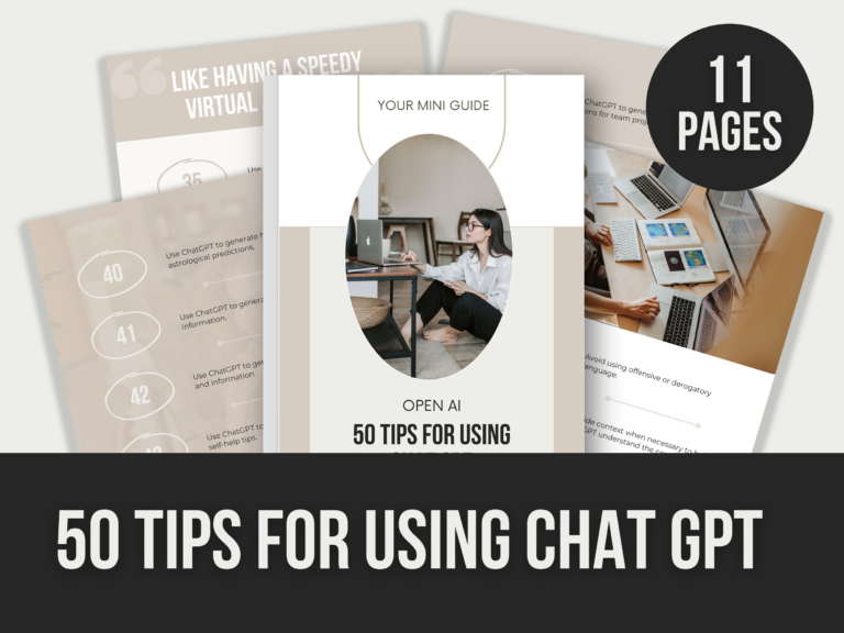 50 Tips for Using ChatGPT – 11-Page Editable Canva Templates with PLR Rights