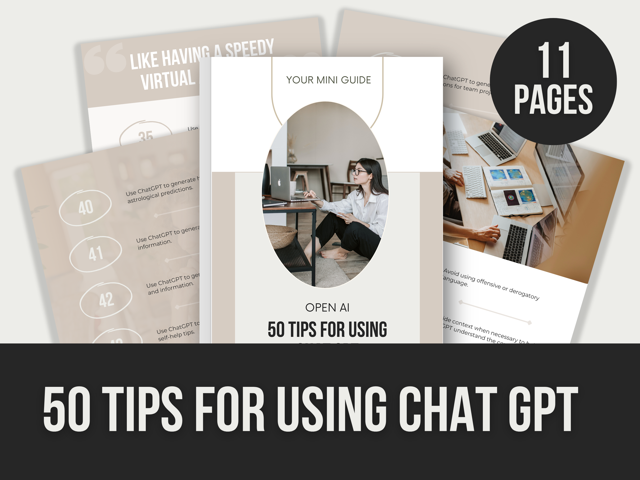 50 Tips for Using ChatGPT – 11-Page Editable Canva Templates with PLR Rights