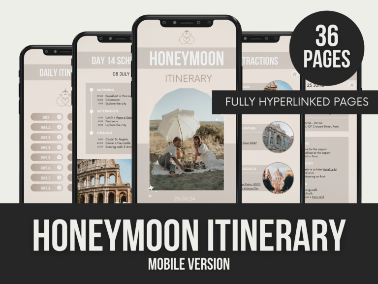 Honeymoon Itinerary Mobile – Editable Canva Templates with PLR Rights