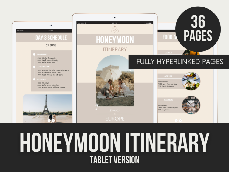 Honeymoon Itinerary Tablet – Editable Canva Templates with PLR Rights