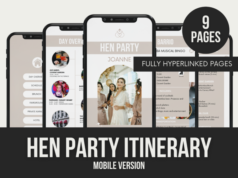 Hen Party Itinerary – 9-Page Editable Canva Templates with PLR Rights