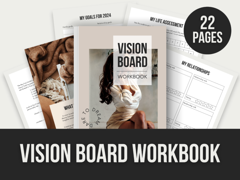 Vision Board Workbook – 22-Page Editable Canva Template with PLR Rights