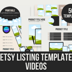 Etsy Listing Template Videos – 50 Editable Canva Templates with PLR Rights