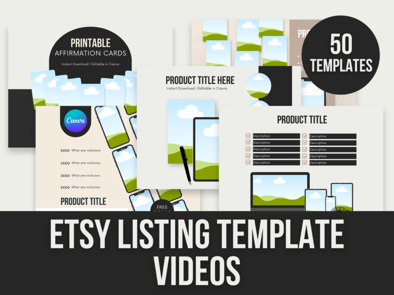 Etsy Listing Template Videos – 50 Editable Canva Templates with PLR Rights