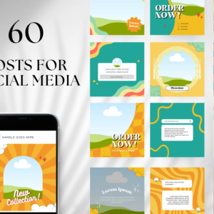Editable Dessert Retro Social Media Templates – 60 Designs with PLR