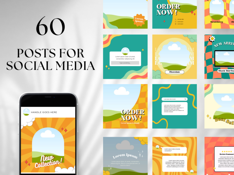 Editable Dessert Retro Social Media Templates – 60 Designs with PLR