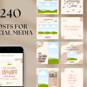 Editable Elegant Fashion Social Media Templates – 240 Designs with PLR