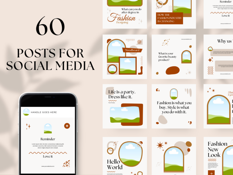 Editable Adorable Fashion Social Media Templates – 60 Designs with PLR