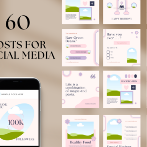 Editable Food Blogger Social Media Templates – 60 Designs with PLR