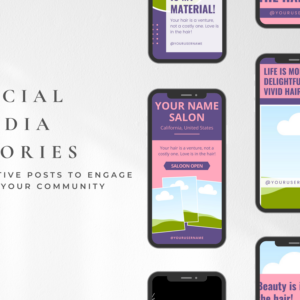 Editable Hair Salons Social Media Story Templates – 50 Designs with PLR