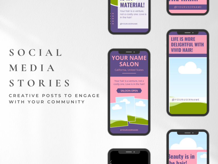 Editable Hair Salons Social Media Story Templates – 50 Designs with PLR