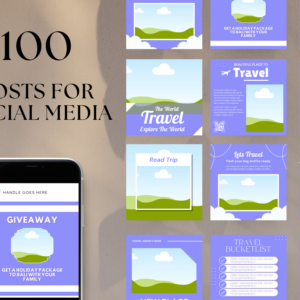 Editable Travel Social Media Canva Templates – 100 Designs with PLR