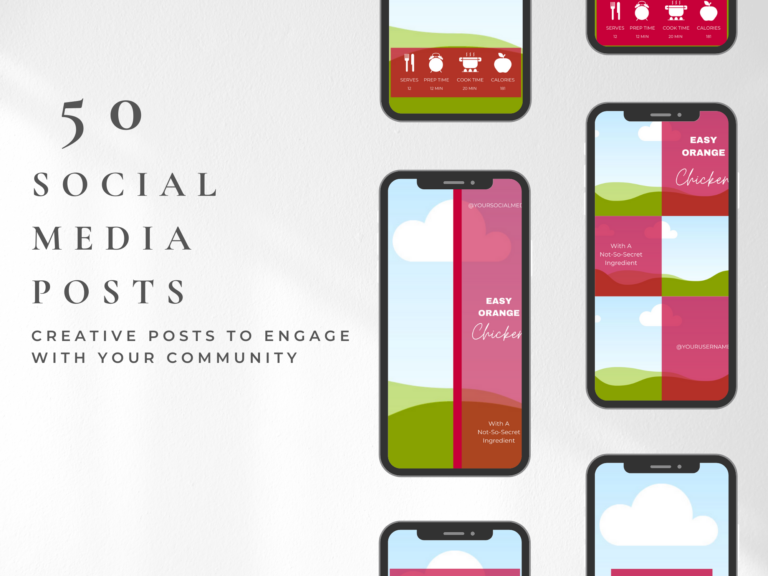 Editable Food Blogger Social Media Story Templates – 50 Designs with PLR