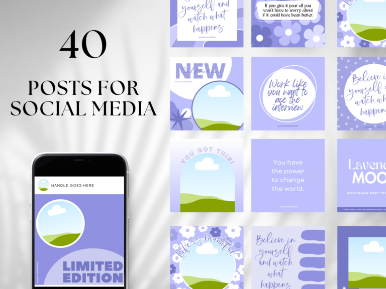 Editable Social Media Instagram Canva Templates – 40 Designs with PLR