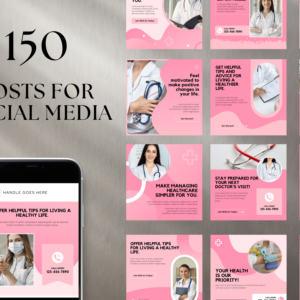 Editable Healthcare Social Media Canva Templates Bundle – 150 Designs with PLR