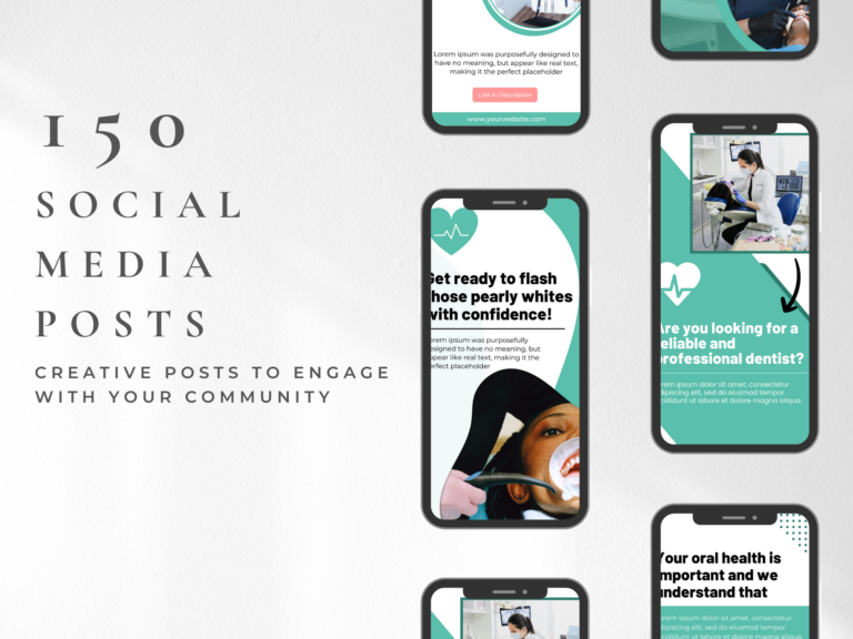 Editable Dental Social Media Canva Templates Bundle – 150 Designs with PLR