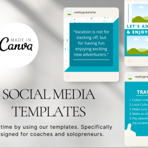 Editable Travel Social Media Canva Templates – 100 Designs with PLR