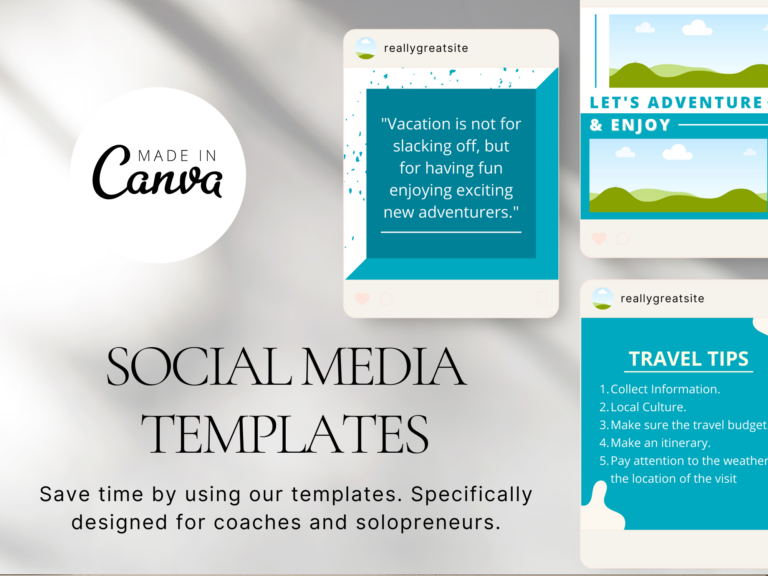 Editable Travel Social Media Canva Templates – 100 Designs with PLR