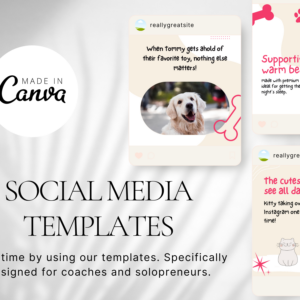 Editable Pet Social Media Canva Templates Bundle – 172 Designs with PLR