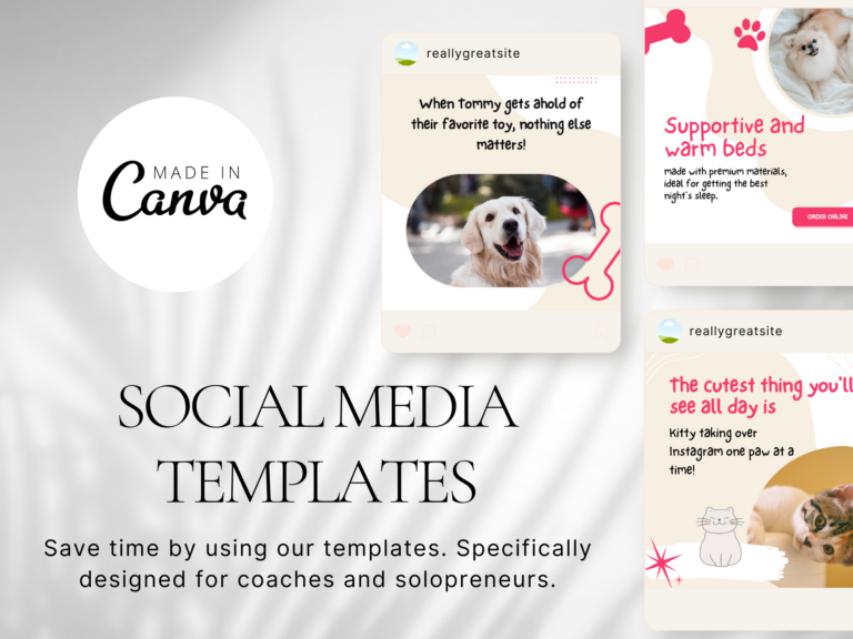 Editable Pet Social Media Canva Templates Bundle – 172 Designs with PLR