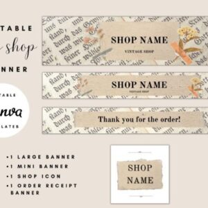 Antique Etsy Shop Banner Templates with PLR – Editable Canva Designs for Vintage Store Branding