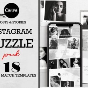 Black & White Instagram Puzzle Grid – Editable Canva Template with PLR
