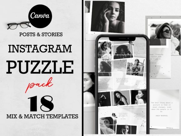 Black & White Instagram Puzzle Grid – Editable Canva Template with PLR