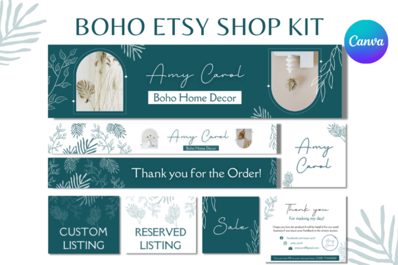 Boho Etsy Shop Templates Kit with PLR – Editable Designs for Professional Etsy Store Branding