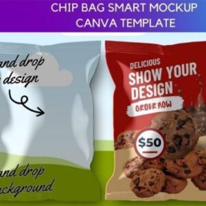 Chip Bag Smart Mockup with PLR – Customizable Canva Template for Branding and Product Visuals